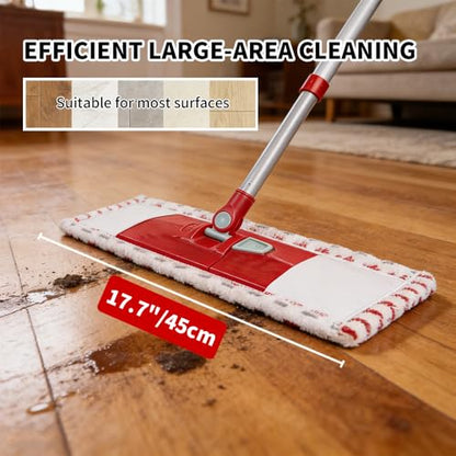 Microfiber Flat Mop for Floor Cleaning, 360° Rotating Hardwood Mop with 2 Reusable Washable Pads, Wet Dry Dust Mop with Coated Iron Handle, Lazy Cleaning Tool for Baseboard Wall Wood Tile Floors