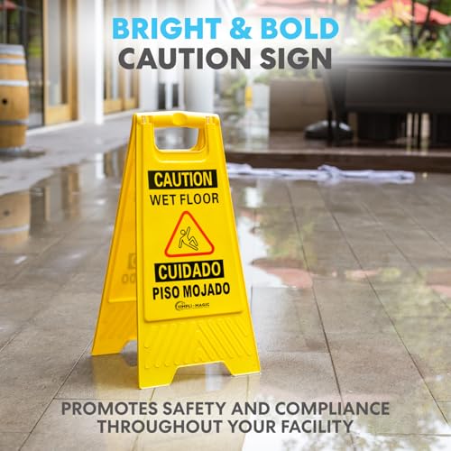Simpli-Magic Side Press Wringer Combo Commercial Mop Bucket on Wheels, 35 Quart,Yellow, Including Wet Floor Caution Sign and Set, Polyethylene - color: Yellow Bucket, size: 35Q Capacity