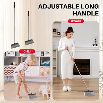 JOYMOOP Black and Red Broom and Dustpan Set, Upright Angle Design with Built-in Comb Teeth for Home, Office, Hard Floors - color: Black & Red