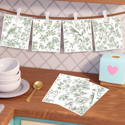 Swedish Dishcloths for Kitchen, 6PCS Sage Green Floral Birds Cellulose Sponge Reusable Paper Towels Washable, Greenery Absorbent Fast Drying Swedish Dish Cloth for Home Cleaning - style: Green Flower