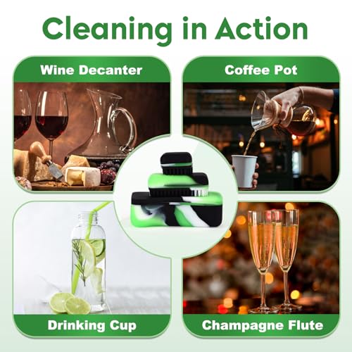 Magnetic Glass Cleaner Kit - Reusable Pipe Cleaning Tool Deep Cleans Hard-to-Reach Stains Two Silicone Brush with Handle Design Versatile for Glassware, Ceramic Surfaces, Green - color: Green