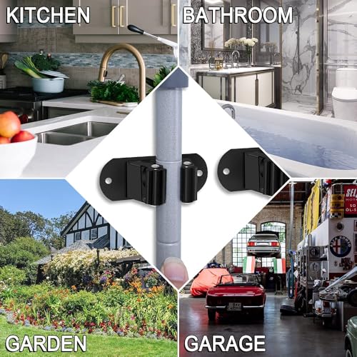 Mop and Broom Holder Wall Mount Heavy Duty Stainless Steel Wall Mounted Broom Organizer Laundry Room Home Garden Garage Storage and Organization Rack (Black) - color: Black