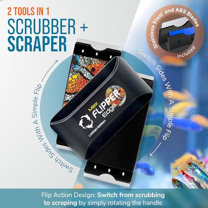 FLIPPER EDGE MAX Magnetic 2-in-1 Aquarium Cleaner for Glass and Acrylic Tanks up to 1 Inch (24mm) Thick – Dual Blade Design with Floating Algae Scraper and Cleaning Tool – LTD Clownfish - color: LTD Clownfish, style: MAX - For Tanks Up to 1 Inch (24mm) Th
