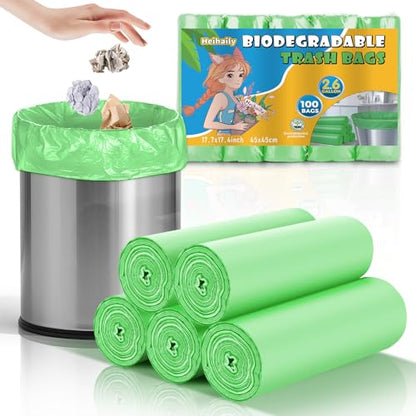 Green 2.6-Gallon Trash Bag Unscented - Compostable Small Bathroom Garbage Bags Bulk 100 Count Wastebasket Liners Strong Thick Leakproof Perfect for Recycling or General Waste in Any Room - style: Bio-2.6Gal-Green100