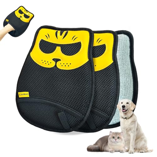 Pet Hair Removal Glove, Washable Reusable Cat Dog Fur Remover Mitt with Electrostatic Dual-Direction Surface for Couch, Sofa, Bedding, Rugs and Pet Beds(2pcs-Yellow Black) - color: 2pcs-Yellow Black