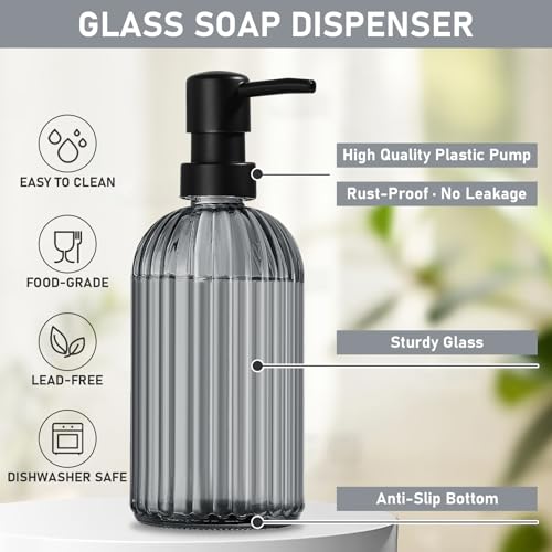 Kitchen Soap Dispenser Set, 14.4 oz/425 ml Hand and Dish Soap Dispenser Set, Dish Soap Dispenser with Sponge Holder & Diatomite Tray, for Countertop Organizer, Black - color: Clear Black