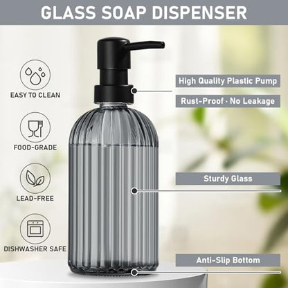 Kitchen Soap Dispenser Set, 14.4 oz/425 ml Hand and Dish Soap Dispenser Set, Dish Soap Dispenser with Sponge Holder & Diatomite Tray, for Countertop Organizer, Black - color: Clear Black