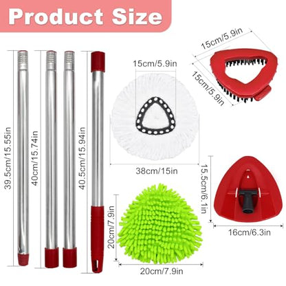 4 Pack Replacement Mop Heads& Handle Scrub Brush and Base Combo Set Compatible with Ocedar Spin Mops Refills，30-58" Mop Handle and Microfiber Head Refills for Cleaning