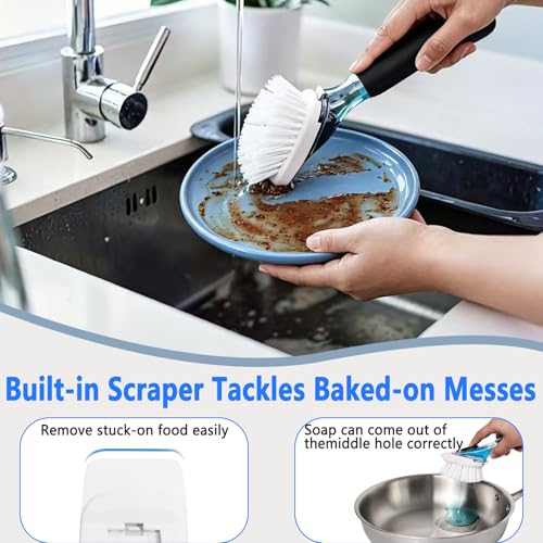 Dish Brush Refills, Dish Scrubber Replacement Heads Compatible with OXO Soap Dispensing Dish Brush, Nylon Bristles with Built-in Scraper, Suitable for Non-Stick Cookware, 2 Pack - color: 2 Pack, White