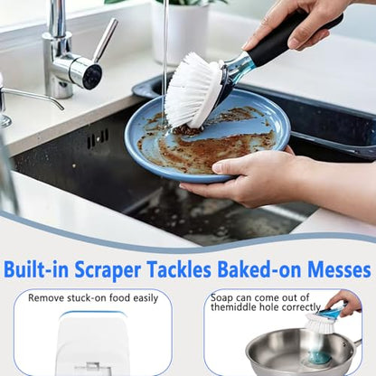 Dish Brush Refills, Dish Scrubber Replacement Heads Compatible with OXO Soap Dispensing Dish Brush, Nylon Bristles with Built-in Scraper, Suitable for Non-Stick Cookware, 2 Pack - color: 2 Pack, White