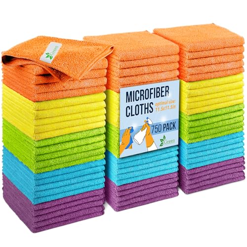 GREEN LIFESTYLE Microfiber Cleaning Cloth 11.5" x 11.5" 750 Pack - Edgeless Microfiber Towels for Cars, Cleaning Rags, Lint Free Car Microfiber Towel, Reusable Cleaning Cloths (Multicolor) - color: Multicolor, size: Pack of 750