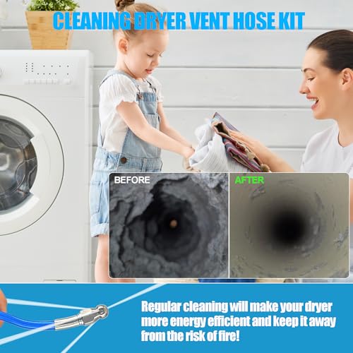 Dryer Vent Cleaner Kit - 32ft Pressure Hose + 1/4 Air Quick Connect + 2 Jetter Nozzle for Powerful Lint Removal, Fire Hazard Reduction & Energy Savings – Ideal for Cleaning Long Dryer Ducts - color: Blue