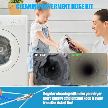 Dryer Vent Cleaner Kit - 32ft Pressure Hose + 1/4 Air Quick Connect + 2 Jetter Nozzle for Powerful Lint Removal, Fire Hazard Reduction & Energy Savings – Ideal for Cleaning Long Dryer Ducts - color: Blue