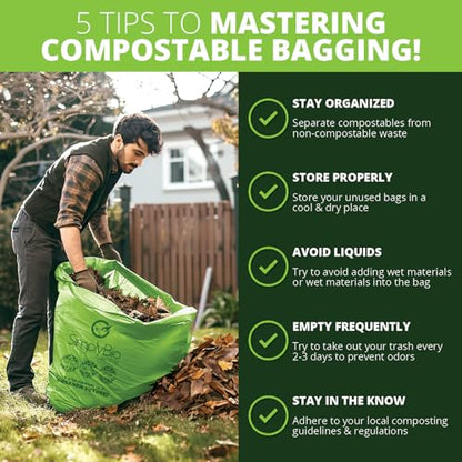 Simply Bio 60-65 Gallon Compostable Trash Bags Liners Flat-Top, Heavy Duty Extra Thick 2 Mil, 242.27 Liter, 12 Bags, Lawn, Yard, and Restaurant Use, ASTM D6400, US BPI, OK Compost Home Certified - size: 1 Count (Pack of 12), style: Flat-Top (64 Gal, 2 mil