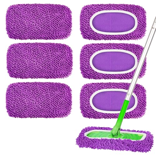 6Pcs Reusable Microfiber Mop Pads Compatible with Sweeper Mop, Replacement Wet Mopping pad Refills & Washable Dry Sweeping Cloths for Surface/Hardwood Floor Cleaning (Purple) - color: 6 Pack Purple