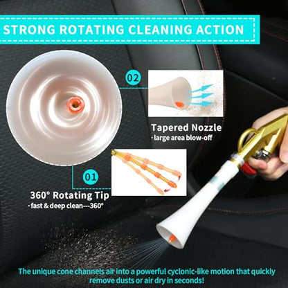 GOCCIDA Air Blow Gun Car Detailing Interior Car Cleaning Gun Car Dryer Air Blower for Car Detailing Air Gun Car Dust Cleaner Air Compressor Blower Gun with Nozzle and Auto Detailing Dusting Brush - style: HCL-13gold