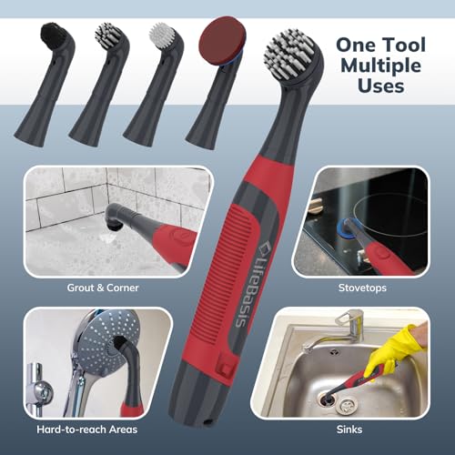 LifeBasis Replacement Brush Head Set Only for LifeBasis Electric Cleaning Brush, Only with 5 Replaceable Cleaning Brush Heads & 6 Cleaning Pads, for Cleaning Shower, Sinks, Kitchen Corner, Tile, Grout