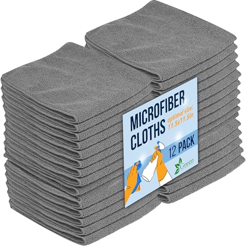 GREEN LIFESTYLE Microfiber Cleaning Cloth 11.5" x 11.5" 12 Pack - Edgeless Microfiber Towels for Cars, Cleaning Rags, Lint Free Car Microfiber Towel, Reusable Cleaning Cloths for House, Garage (Grey) - color: Grey, size: Pack of 12