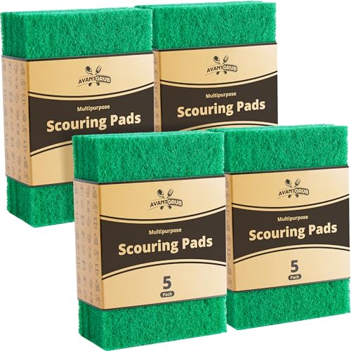 Green Sustainable 20 Pack Cleaning Scour Pads by Avant Grub. Powerful Stain Remover for Cookware. Easily Remove Grease and Residues. Eco-Friendly Solution for Kitchen Cleaning. - size: 20 Pack