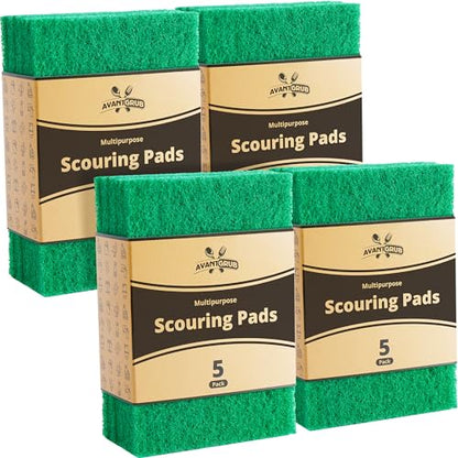 Green Sustainable 20 Pack Cleaning Scour Pads by Avant Grub. Powerful Stain Remover for Cookware. Easily Remove Grease and Residues. Eco-Friendly Solution for Kitchen Cleaning. - size: 20 Pack