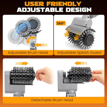 MulWark Electric Grill Brush for Outdoor, 2026 Upgraded BBQ Grill Cleaner with 2 Heads, 480RPM Cordless Motorized Cleaner, 5200mAh Grill Cleaning Brush 6-Piece Kit with Degreasing Pad and Glove
