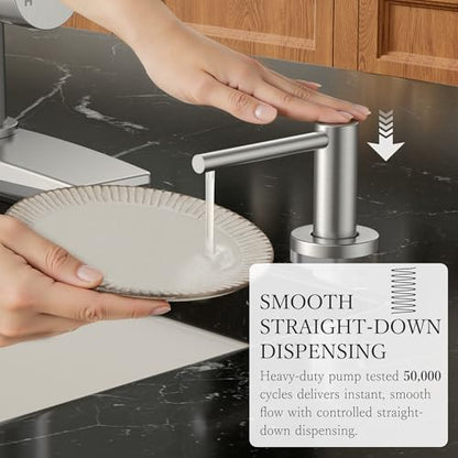 FORIOUS Soap Dispenser for Kitchen Sink, Stainless Steel Liquid Dish Soap Dispenser Pump with Top Refill 17oz Soap Bottle, Brushed Nickel Built in Sink Lotion Dispenser for Kitchen Countertop - color: Stainless Steel