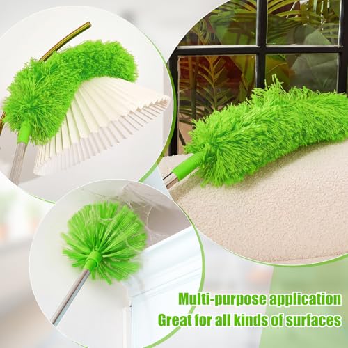 30 Feet High Reach Duster Kit with 2-24 ft Extension Pole High Ceiling Dusting and Window Cleaning Kit with Window Washer & Squeegee, Cobweb Duster, Washable Head for Ceiling Fan(Green) - color: Green, size: 30 ft