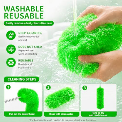 Duster for Cleaning High Ceiling Fan (Green), AzunMicrofiber Feather Duster with 30" to 100" TelescopingExtension Pole, Long Extendable Duster for Home CarFurniture Cobweb - color: Green