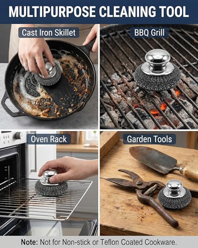 6 Pcs Stainless Steel Wool Scrubber – Heavy Duty Metal Scouring Pads for Kitchen, Cast Iron Pan & Grill – Rust Resistant, Non-Splintering,Odor Free Wire Sponges for Tough Grease & Burnt Food - color: 5 Pcs
