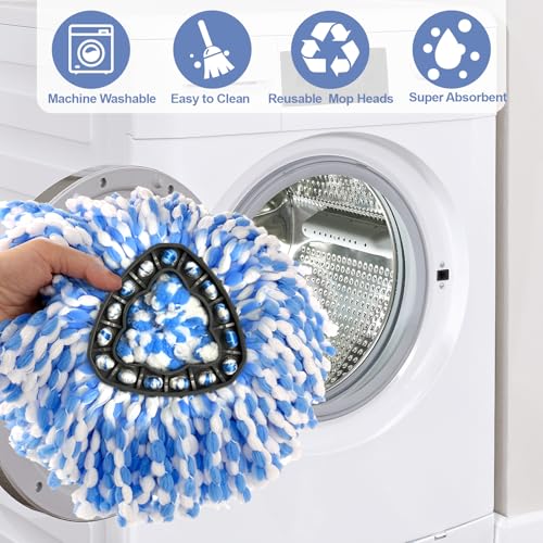 Replacement Mop Heads Compatible with 2-Tank RinseClean Spin Mop, 4 Pack Microfiber Mop Refills with Base Cover, Secure Fit, Machine Washable, Reusable for Hardwood Floor, Tile & Pet Hair