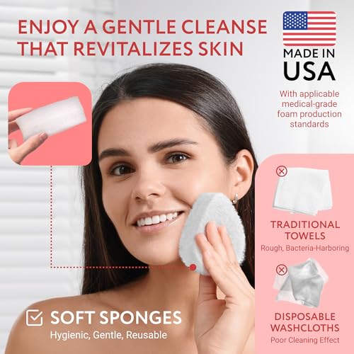 IMPRESA Facial Exfoliating Pads - Deep Cleansing Facial Sponges - Daily Exfoliation Face Scrubbers - Extra Thick Face Sponge - White, Pack of 10 - color: White, size: Thick