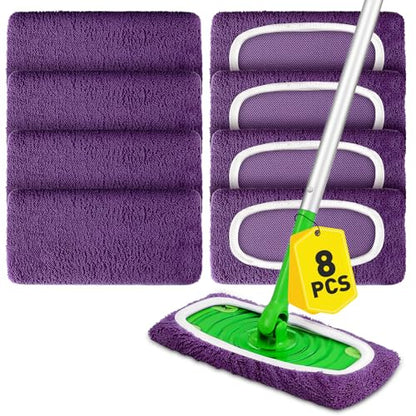 Microfiber Mop Pads,8Pcs Purple Reusable Mop Pads Compatible with Swiffer Sweeper,Dry Flat mop Cover & Washable Wet Pads Refill for Floor Cleaning - color: Purple
