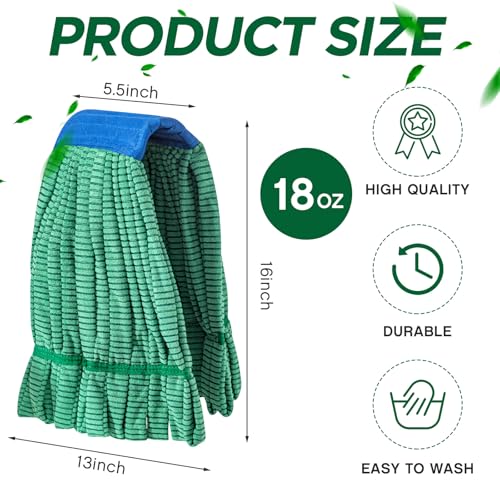 Hushee 12 Pack Large Microfiber Tube Mop Heads 18 oz Heavy Duty Commercial Industrial Wet Mop Head Refill Reusable Machine Washable Looped End Mopheads for Hardwood, Tile, Laminate Floors, Green - color: Green