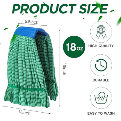 Hushee 6 Pack Large Microfiber Tube Mop Heads 18 oz Heavy Duty Commercial Industrial Wet Mop Head Refill Reusable Machine Washable Looped End Mopheads for Hardwood, Tile, Laminate Floors, Green - color: Green