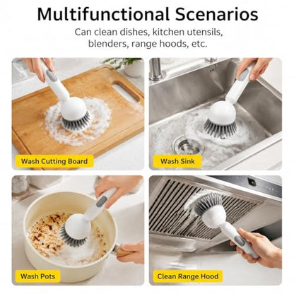 360° Rotating Dish Brush with Soap Dispenser, Kitchen Scrubber for Pots, Pans and Sink Cleaning