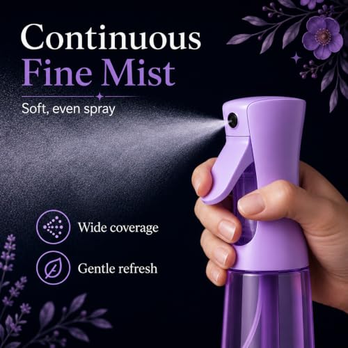3 PCS Spray Bottles, 2-Pack Continuous Spray Bottles,Fine Water Mist Spray Bottles for Hair 6.8 OZ (200 ML) and 1oz 30ml Travel Spray Bottle Mister (Purple+Green) - color: Purple+Green