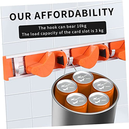 Metal Wall-Mounted Broom Shelf Heavy Duty Aluminum Hooks for Garden and Kitchen Organization Storage Orange for Mops and Cleaning Tools