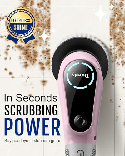 Dovety Electric Spin Scrubber, Shower Scrubber, Power Cleaner Tools with 8 Replaceable Brush Heads, Cleaning Brush with Extension Handle, 2 Adjustable Speeds, 90Mins Work Time for Home Bathtub-Pink - color: Pink