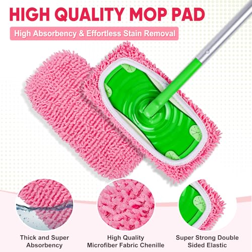 6 Pack Reusable Mop Pads Compatible with Swiffer Sweeper, Chenille Mop Refill Pads, Dry & Wet Mopping Cloths for Floor Cleaning -Pink - color: Pink