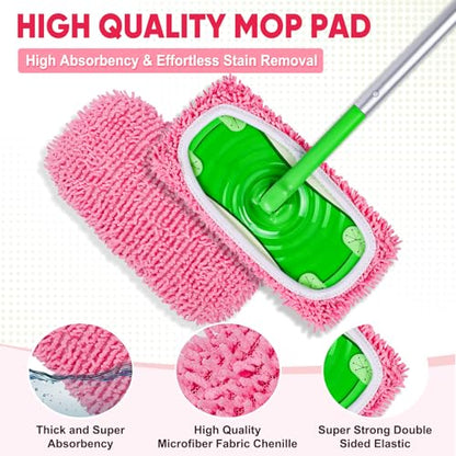 6-Pack Reusable Microfiber Mop Pads Compatible with Swiffer Sweeper, Dry & Wet Sweeping Cloths - Washable Wet Pads Refill for Multi-Surface/Hardwood Floor Cleaning -Pink - color: Pink