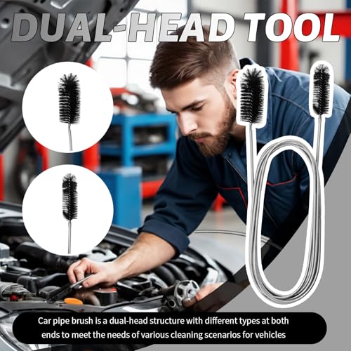 78" Long Flexible Car Drain Cleaning Brush,Stainless Steel/Nylon Pipe Cleaner Brush with Double Head,Slim Car Drain Brushes Pipe Cleaning Tool as Auto Sunroof Drains Cleaner