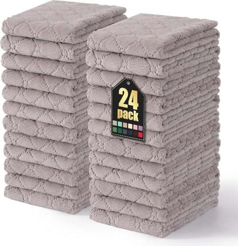 Homaxy 24 Pack Dish Towels for Kitchen (10 x 20 Inches, Grey), Super Soft and Absorbent Coral Velvet Dish Cloths for Washing Dishes, Nonstick Oil Fast Drying Microfiber Cleaning Cloth - color: Grey, size: 10x20 Inch-24 Pack
