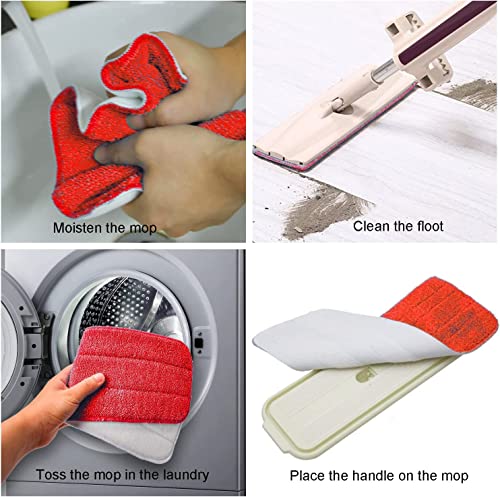 12Pack Microfiber Mop Pads, 18x 6 Inch Reusable and Washable Spray Mop Pads, Wet and Dry Household Mop Pad Replacement, Set of 12(Red) - color: Red