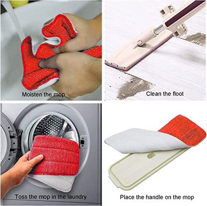 12Pack Microfiber Mop Pads, 18x 6 Inch Reusable and Washable Spray Mop Pads, Wet and Dry Household Mop Pad Replacement, Set of 12(Red) - color: Red