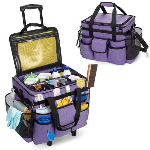 LoDrid Rolling Cleaning Caddy with Lid, Cleaning Supplies Organizer with Detachable Trolley, Cleaning Caddy Cart on Wheels with Handle and Shoulder Strap for Housekeepers, Purple, Bag Only - color: Purple