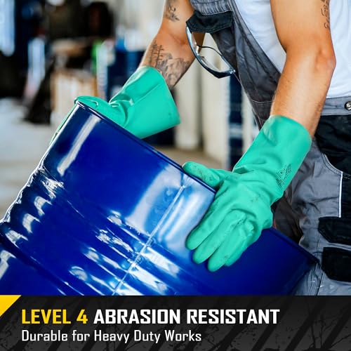 COOLJOB 18 Mil Chemical Resistant Nitrile Gloves 13" Long, Resist Household Acid, Alkali, Solvent and Oil, Latex Rubber Free - size: Small, style: Pack of 3