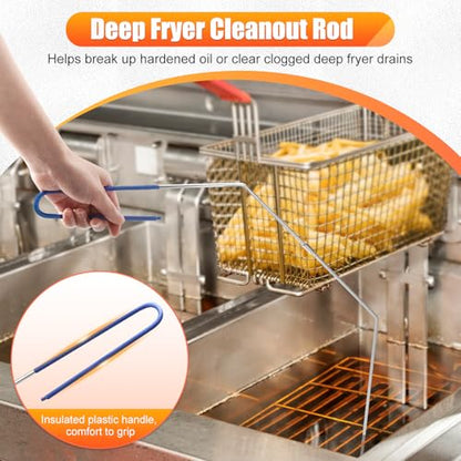 Fryer Cleaning Tool 5 Piece Set, Deep Fryer Basket Brush, Long Handle L-Shaped & Straight Crevice Cleaning Brush, Cleanout Rod Kit and V-Shaped Strainer Scoop for Restaurant, Kitchen Maintenance - style: 5 Pack
