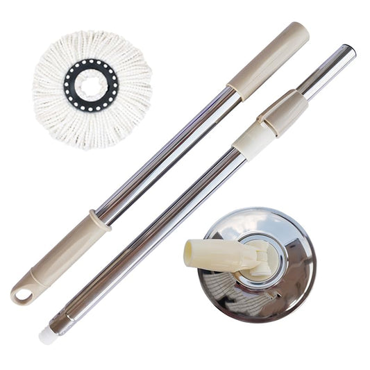 Spin Mop Replacement Handle, 47.6-inch 360 Degrees Rotating Telescopic Replacement Mop Stick with a Robust Stainless Steel Disc for Spin Mop Bucket Cleaning System (Stainless Steel Disc,Khaki) - color: Khaki, style: Stainless Steel