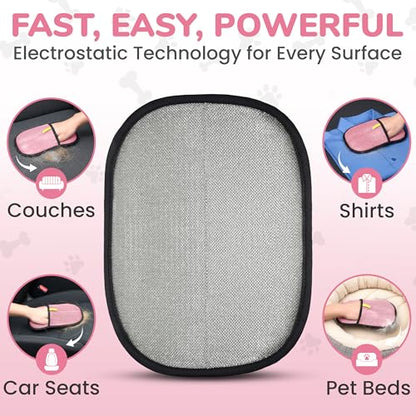 KEYVOZ Pet Hair Removal Glove for Cats and Dogs, Electrostatic Magic Brush Pet Hair Remover for Dog Couch, Available in Blue, Purple, Pink, Brown- Perfect for Pet Owners (Pink) - color: Pink