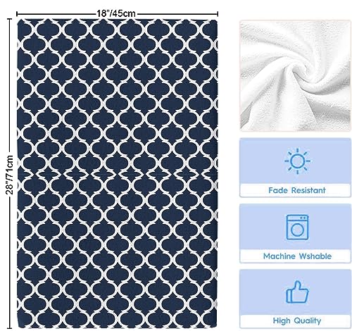 Chic D Geometric Moroccan Pattern Kitchen Towel Set of 2, Absorbent Microfiber Hand Towels for Kitchen Bathroom Bar Decorative Navy Blue White Ultra Soft Resuable Cleaning Cloths Washable Fast Drying - size: 2PCS-18" x 28"